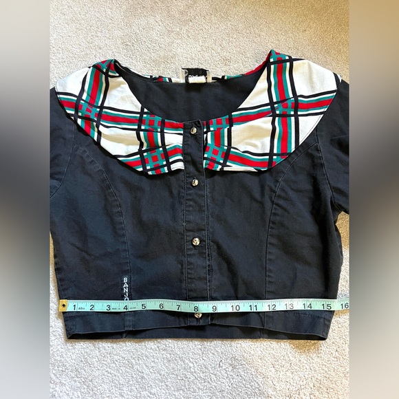 Vintage Banjo Dallas Black Plaid Cropped Western Shirt Size Medium Made in USA - Picture 7 of 7